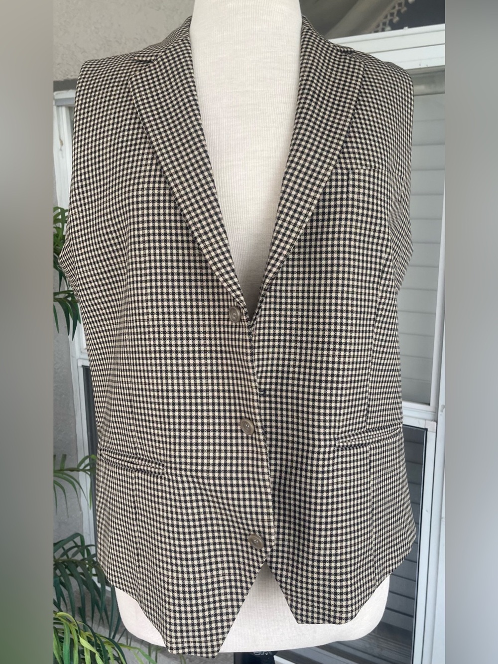 Women’s Black & Cream Gingham Blazer Vest